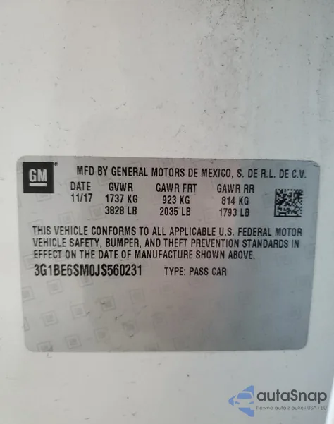 2018 Chevrolet Cruze Lt from USA, damaged, VIN 3G1BE6SM0JS560231